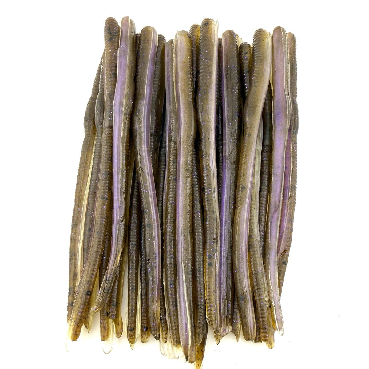 25 Hand Poured 5.5” Plastic Worms for Fishing - Green Pumpkin & Flake