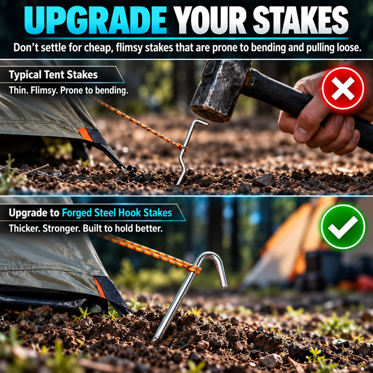 Heavy Duty 18-Inch Tent Stakes - Pack of 10 Ground Anchors for Canopies & Inflatables