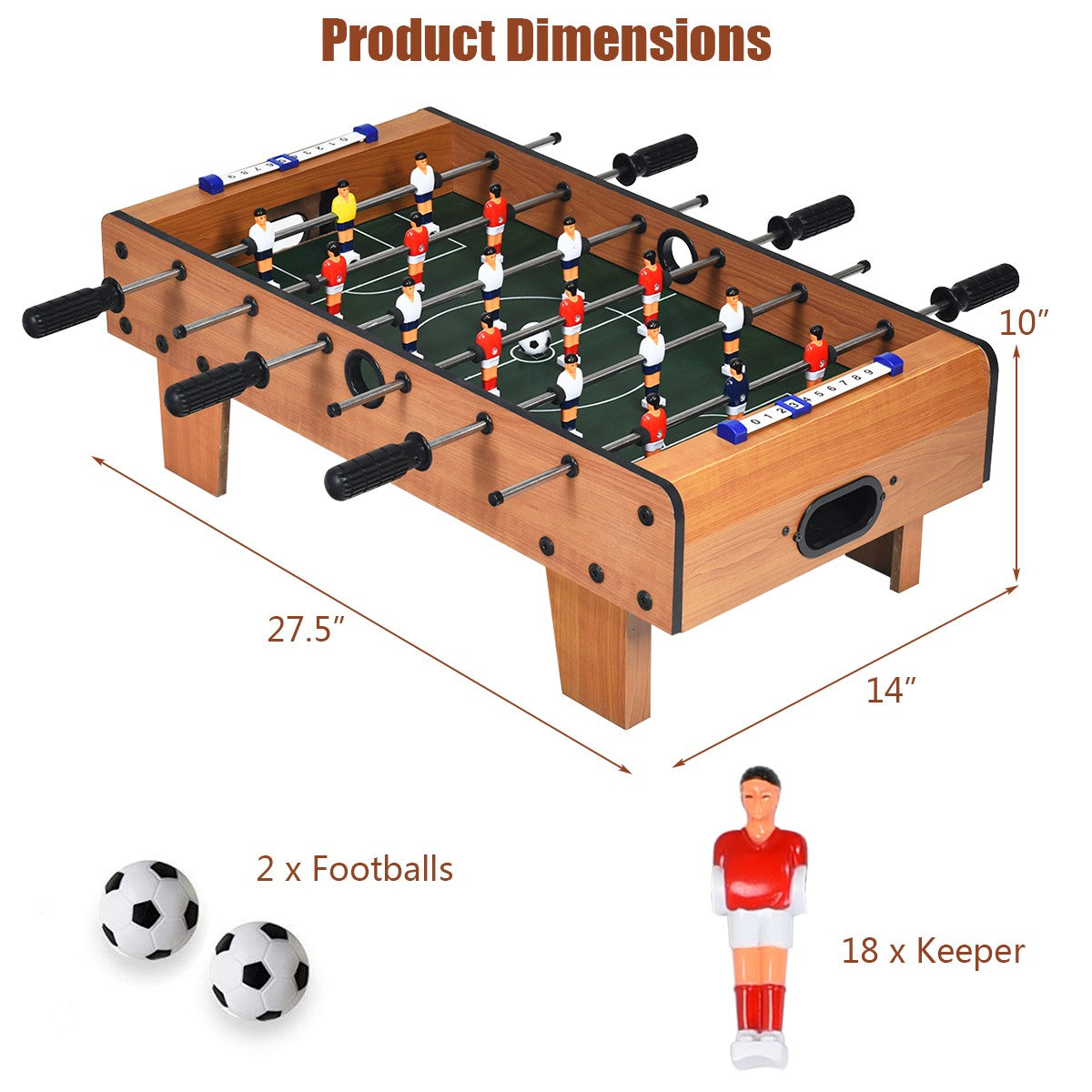 Tabletop Foosball Table 27" Mini Soccer Game | 2 Players with 6 Rods