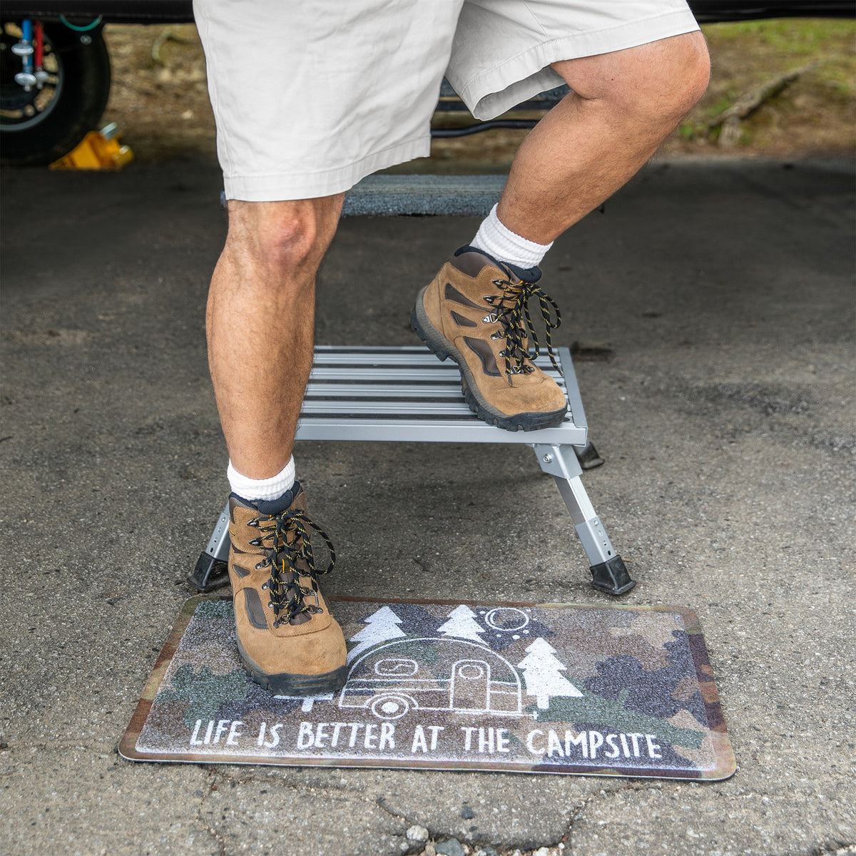 Adjustable Aluminum Step Stool for RV and Home Use - Foldable, Non-Slip