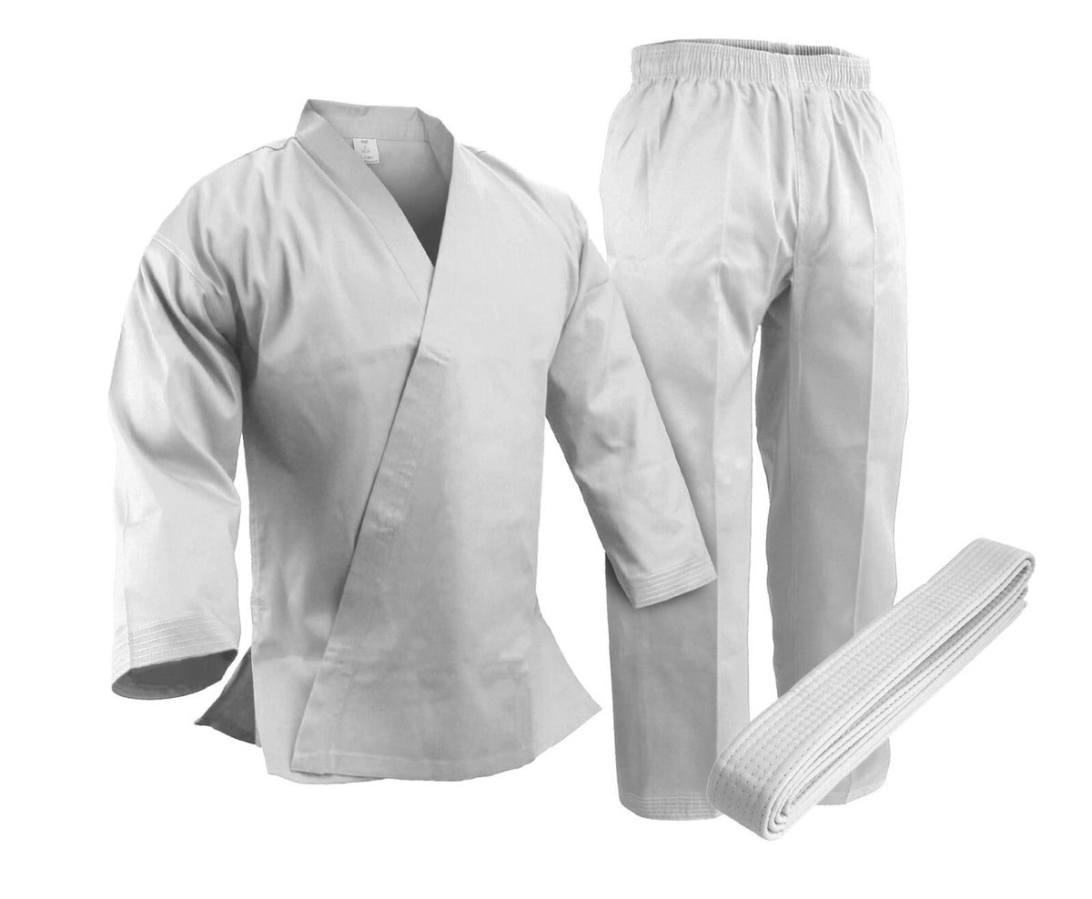 White Karate Gi Uniform Set 7.5oz Cotton-Poly Blend with Belt - Size 9