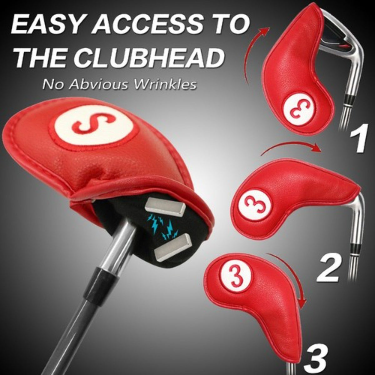 Golf Club Headcovers Magnetic Leather 9 Pack for Irons - Main Iron Clubs