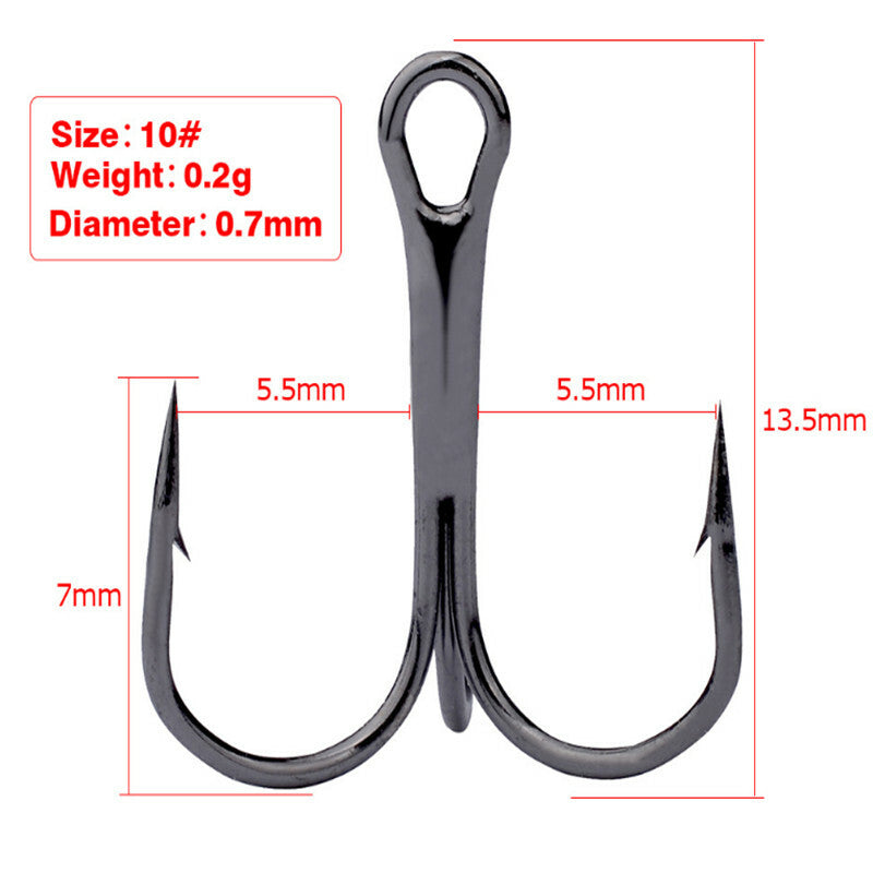50PCS Treble Fishing Hooks Assortment Set with Storage Box - Size #2-#10