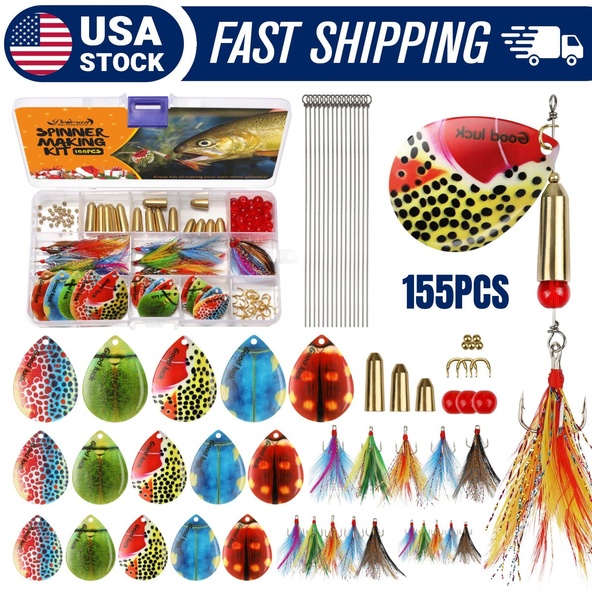 155PCS Inline Spinner Making Kit for Fishing Lures - Bass Trout Pike