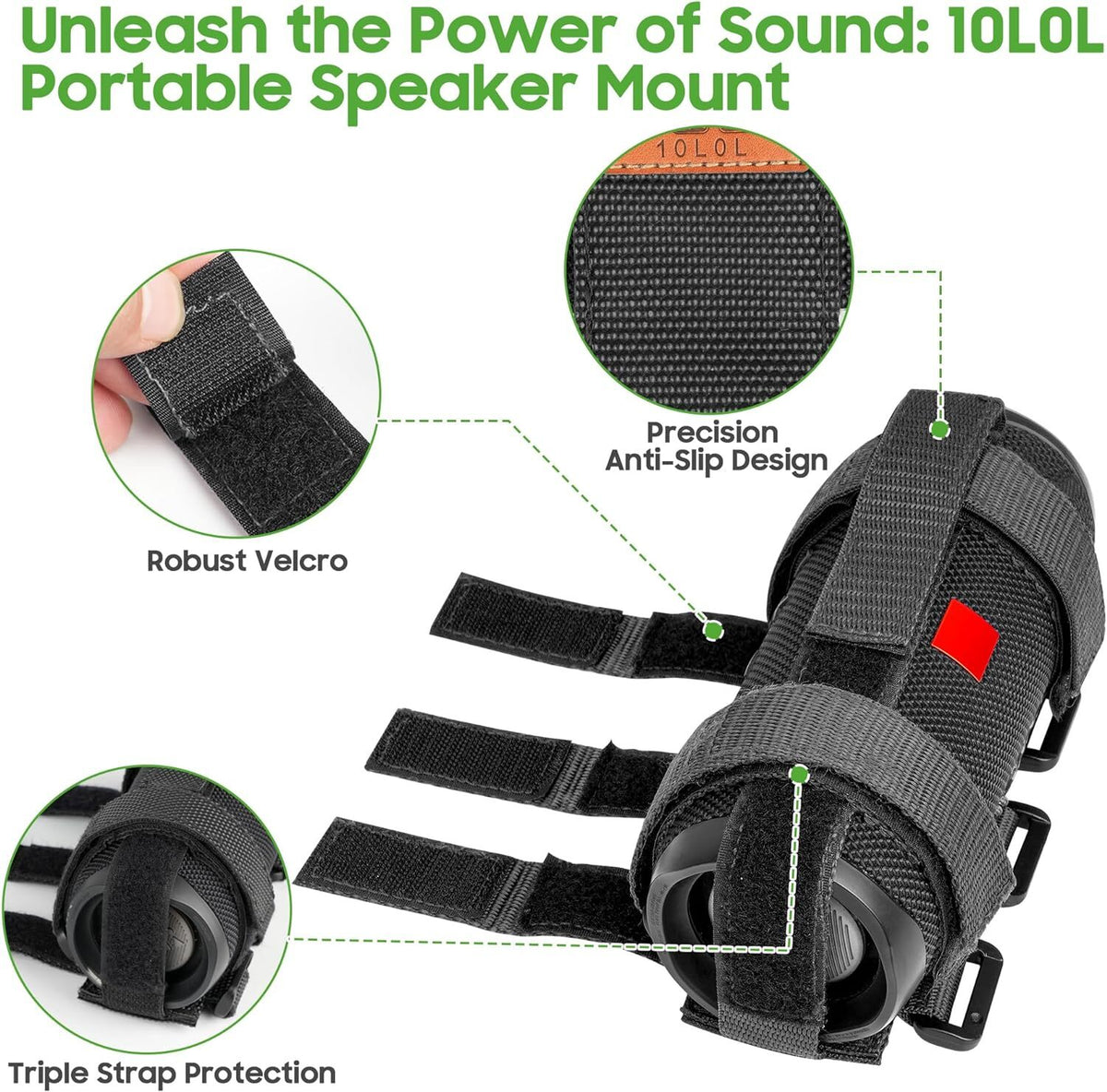 Portable Speaker Mount with Adjustable Strap for Golf Cart Bike ATV