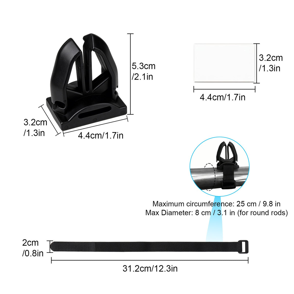 Fishing Rod Holder Rail Mount Clips Adjustable Silicone Straps Set of 4