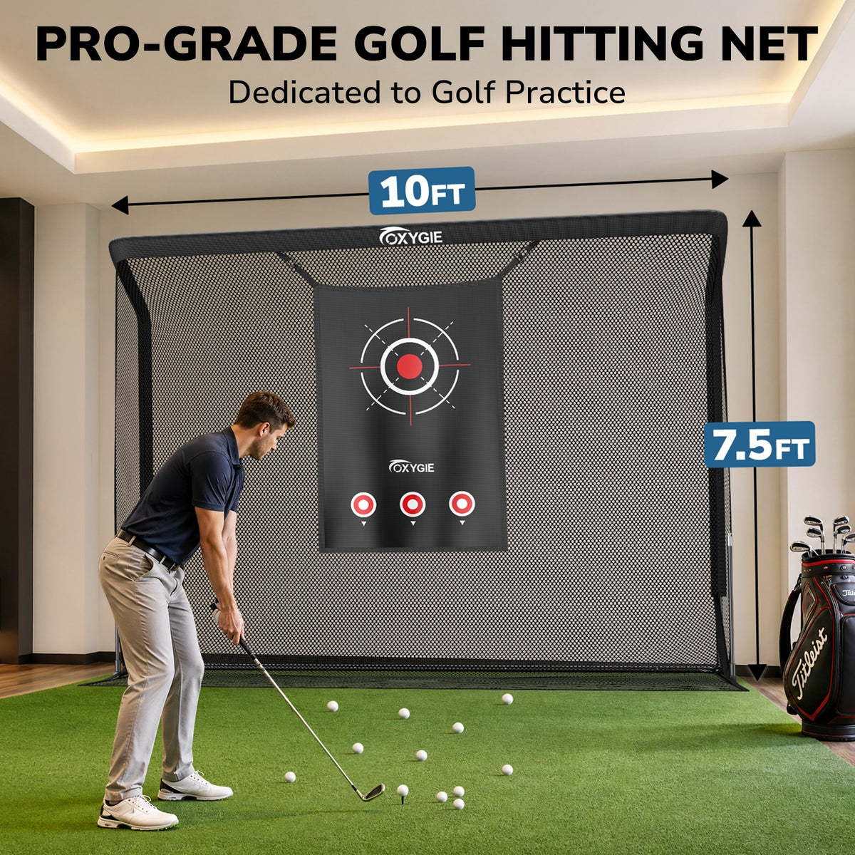Portable Heavy Duty Golf Practice Net with Ball Collection and Target Cloth - 10x7.5FT