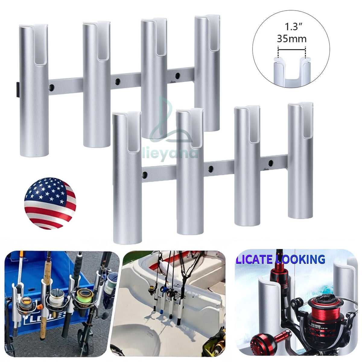 Aluminum Boat Fishing Rod Holders 4 Tubes - Heavy Duty, Rustproof, Silver