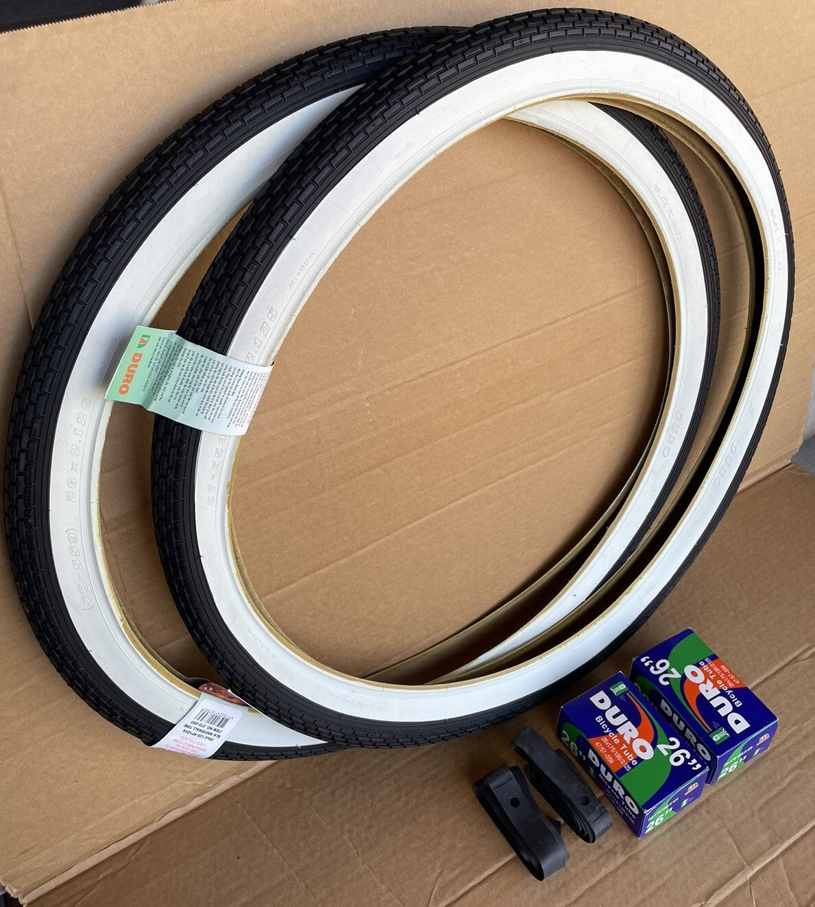 26 Inch Beach Cruiser Bike White Wall Tires & Tubes Pair - Lowrider Style