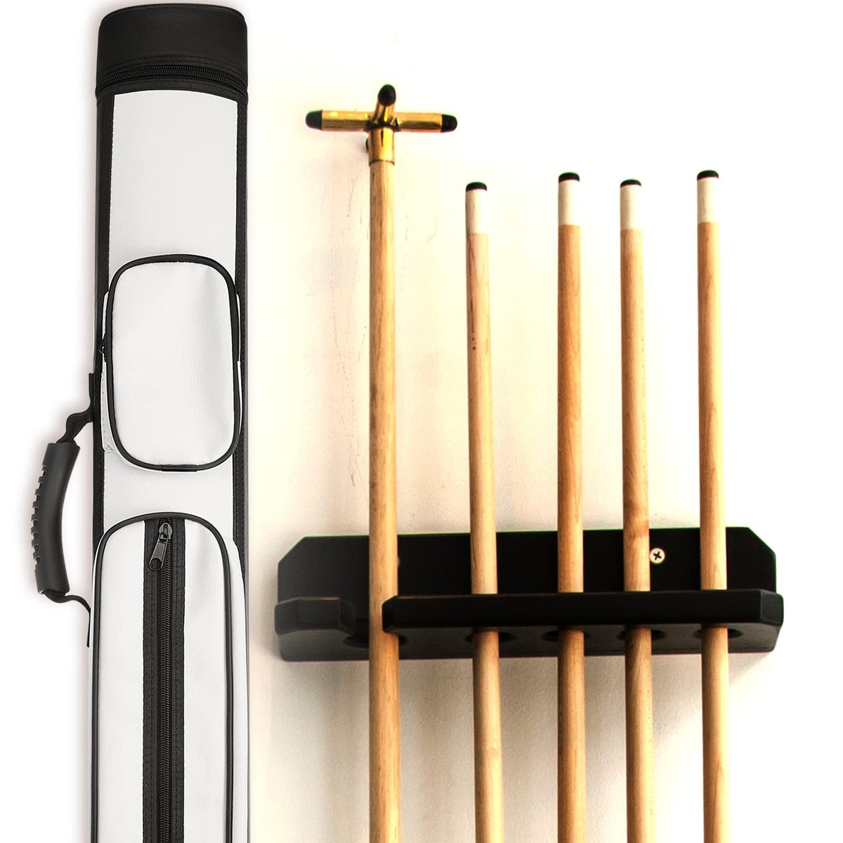 2-Cue Pool Cue Case – Hard Oval 2 Slots with Chalk & Accessories, White