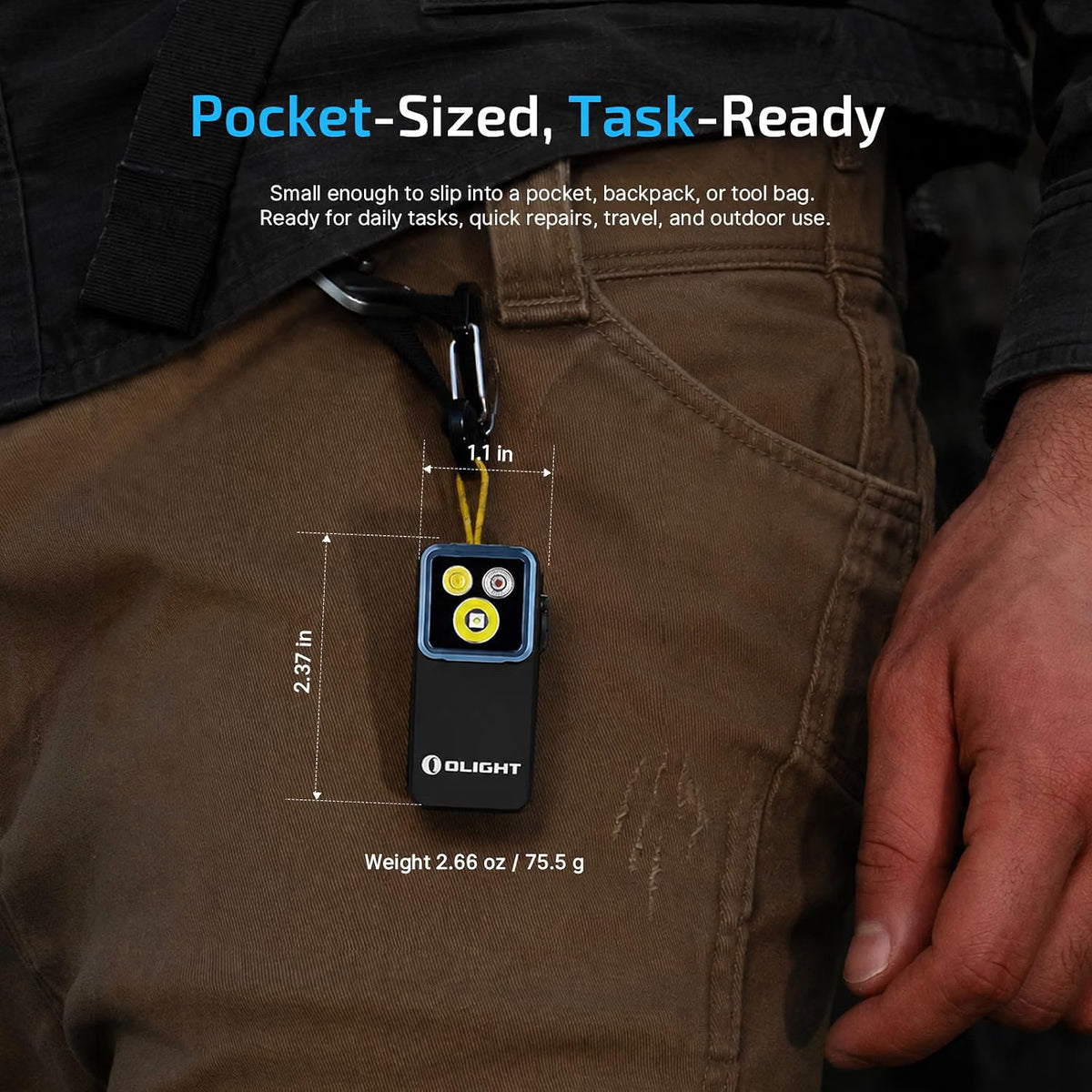 Rechargeable EDC Flashlight with Clip and Adjustable Flood/Spot/Red Light