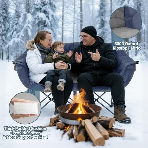 42-Inch Heavy Duty Double Camping Chair Supports 700 lbs for Outdoor Use