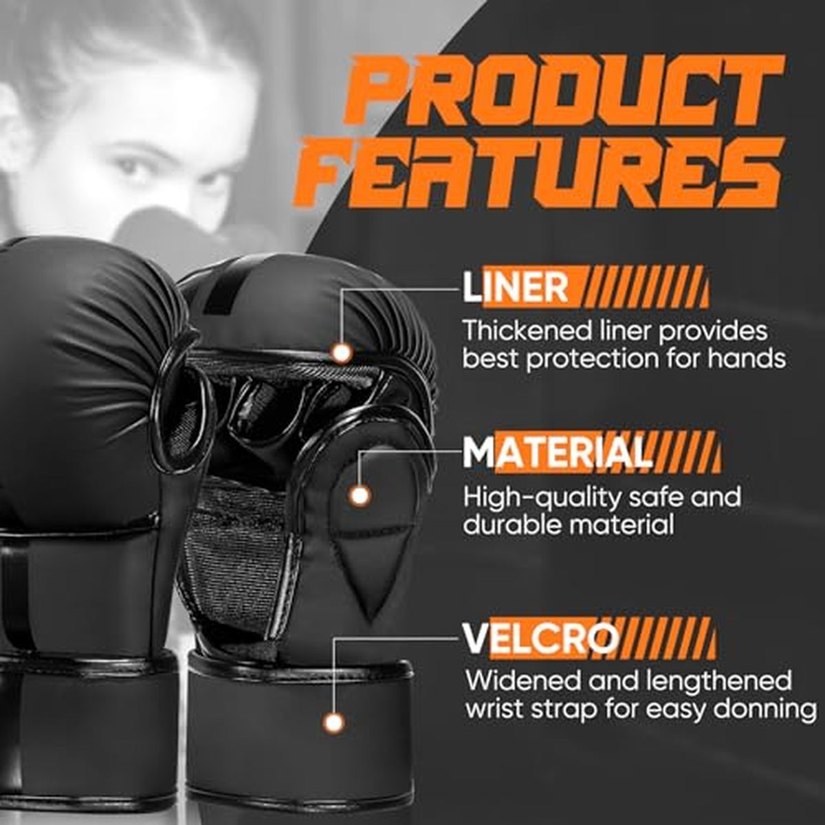 Leather MMA Sparring Gloves for Muay Thai Training - Medium Black