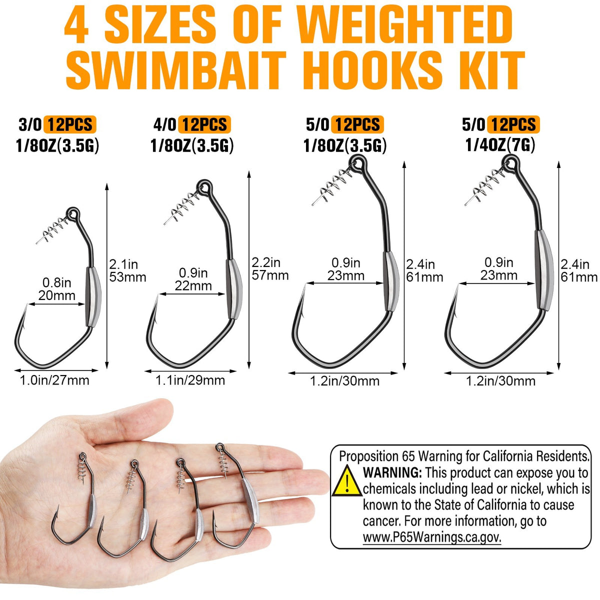 Weighted Swimbait Hooks Set - Heavy Duty Weedless Fishing Hooks for Bass