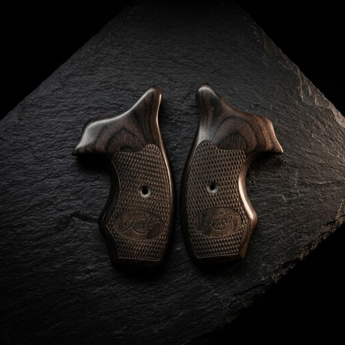 Kimber K6s DASA Walnut Checkered Combat Grips for Revolver - Ergonomic & Tactical