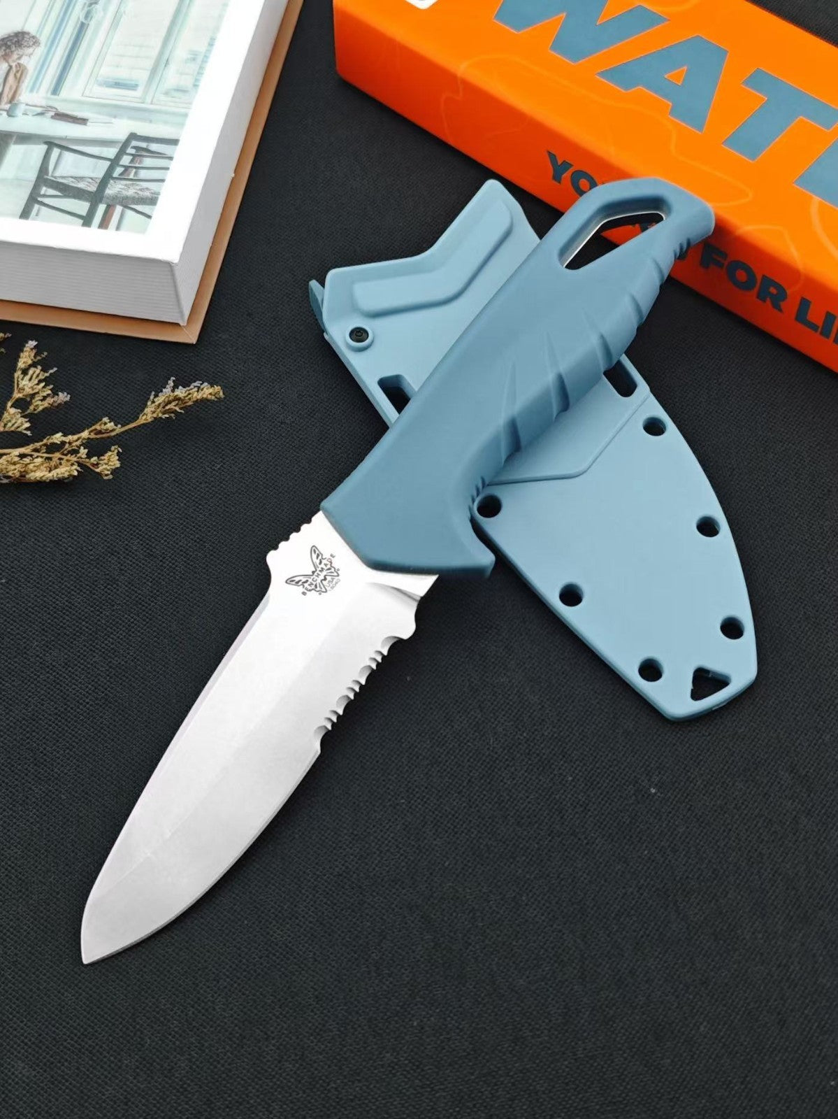 Fixed Blade Knife with Serrated Edge and Sheath – 2.68" Magnacut Steel Utility Knife