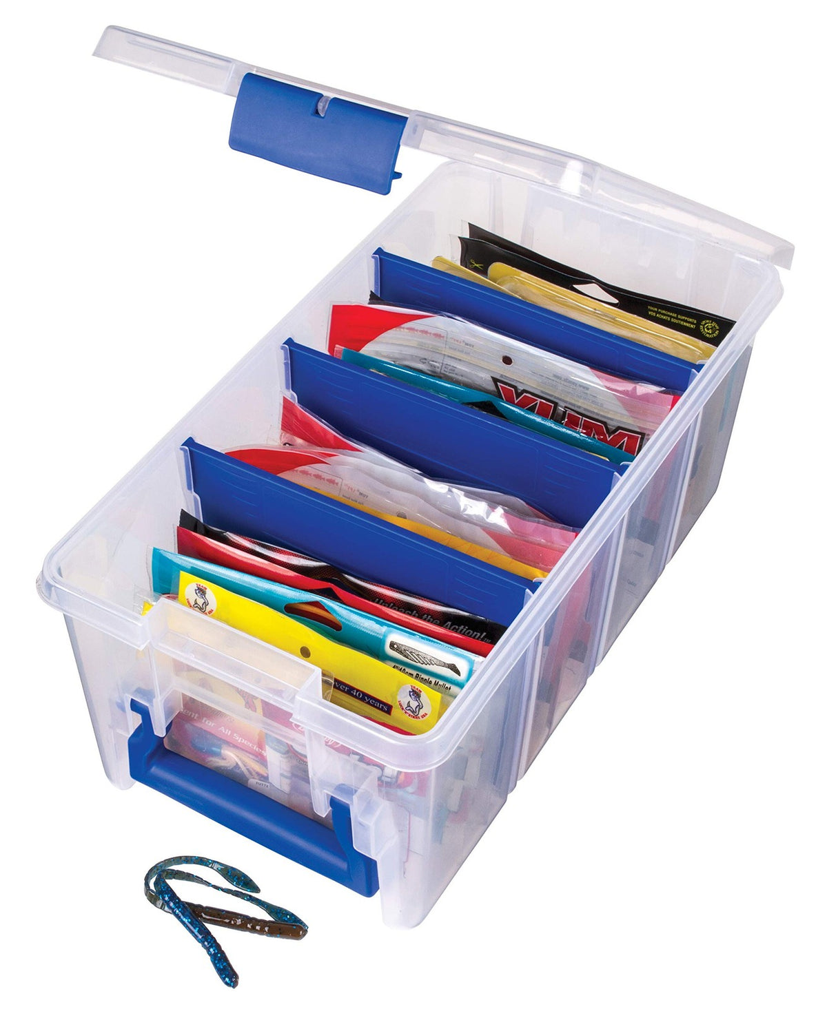 Clear Soft Bait Organizer Box with Adjustable Dividers - Rust-Resistant Fishing Tackle Storage