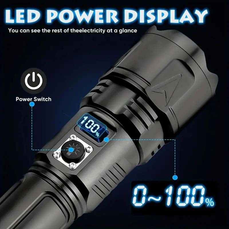 Rechargeable 2000000 Lumens LED Flashlight - High Power Tactical Torch