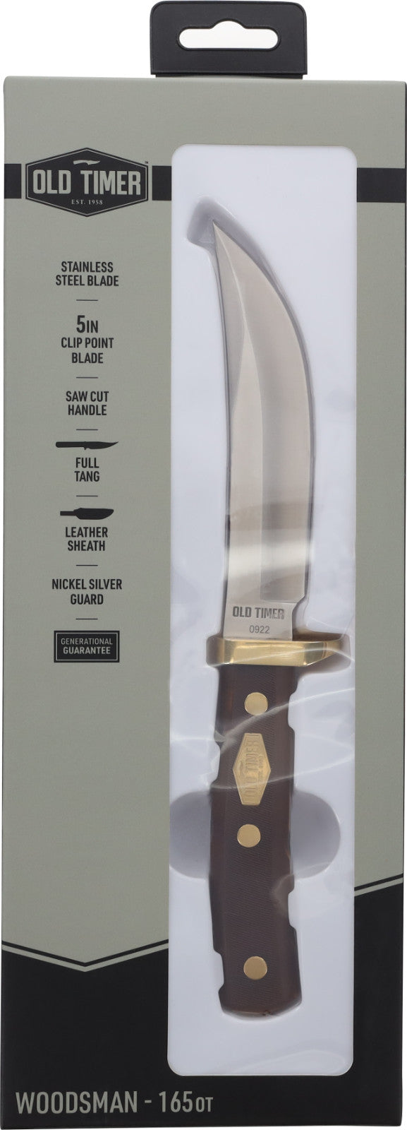 Old Timer Woodsman Fixed Blade Knife with Leather Sheath 9.5 Inch