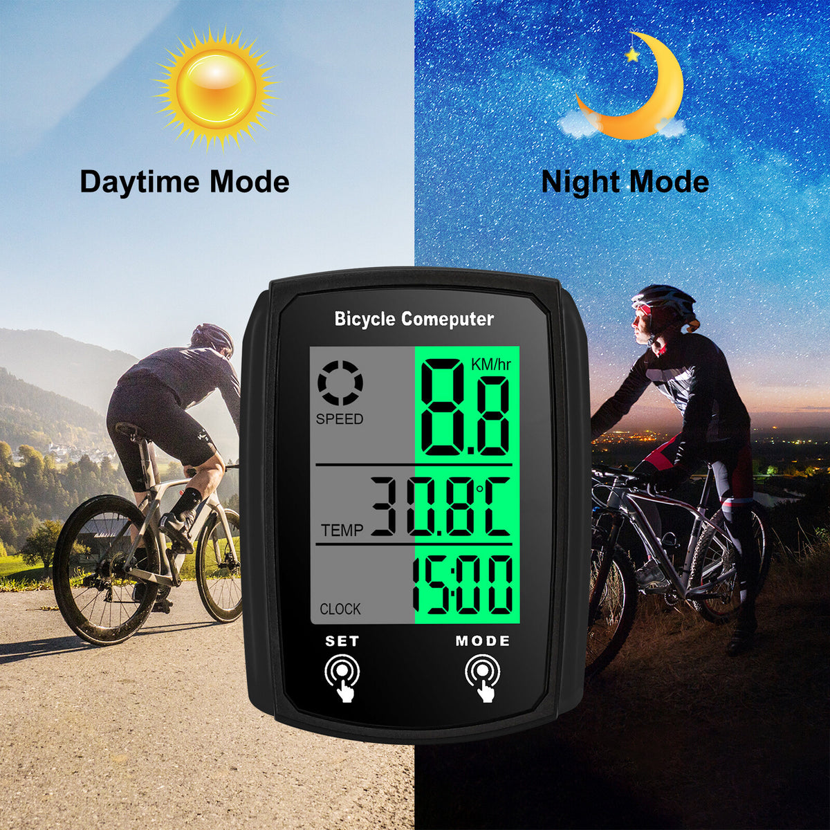 Digital Bicycle Speedometer with Odometer and Waterproof LCD - Wired, US