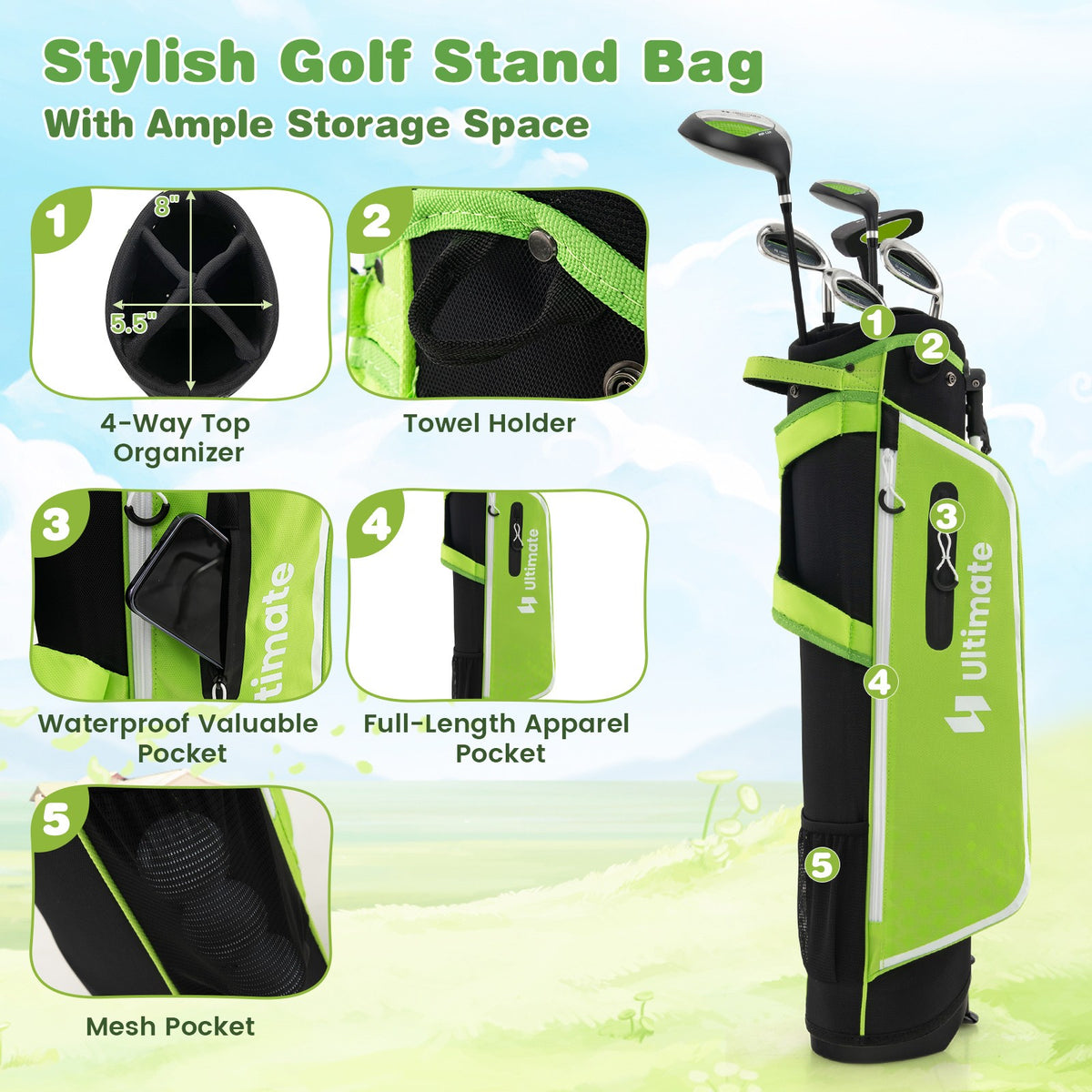 Junior Complete Golf Club Set for Kids 11-13 Years Old with Stand Bag & Accessories