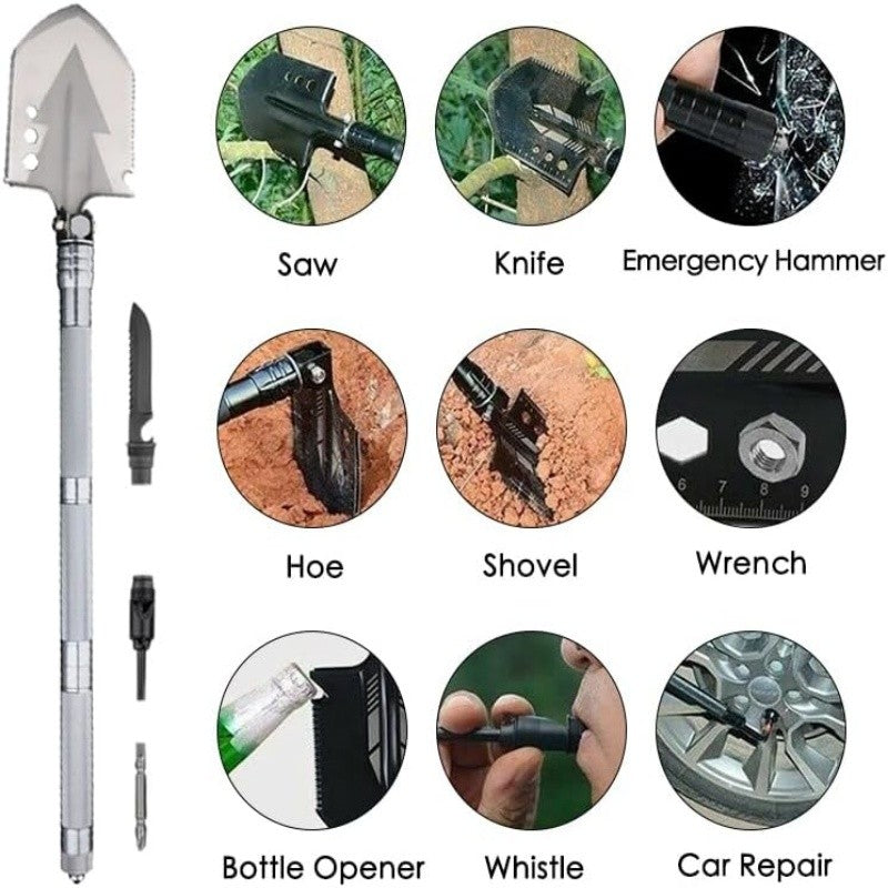 Multifunctional Camping Shovel with Axe Saw Hammer & Accessories - 23-in-1 Portable Folding Spade Kit