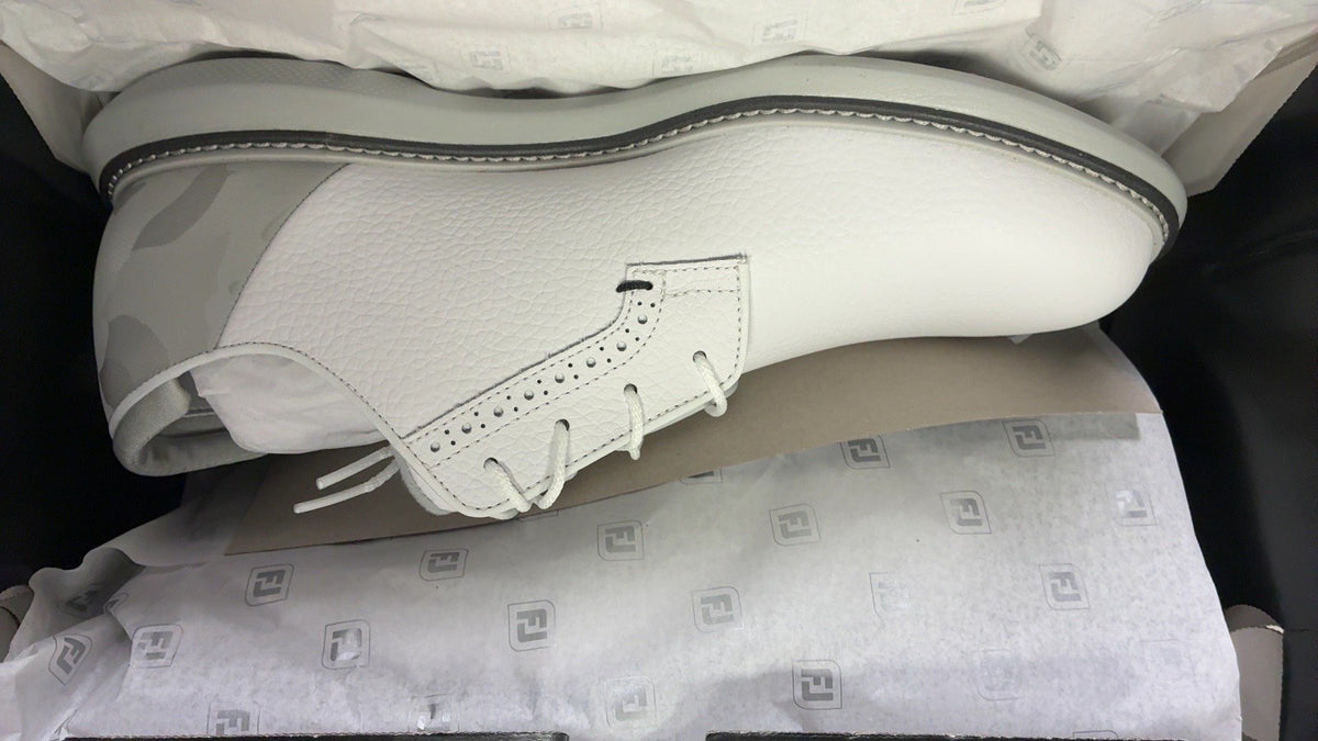 Men's Golf Shoes Waterproof Blucher Leather Size 9.5 White Gray Camo