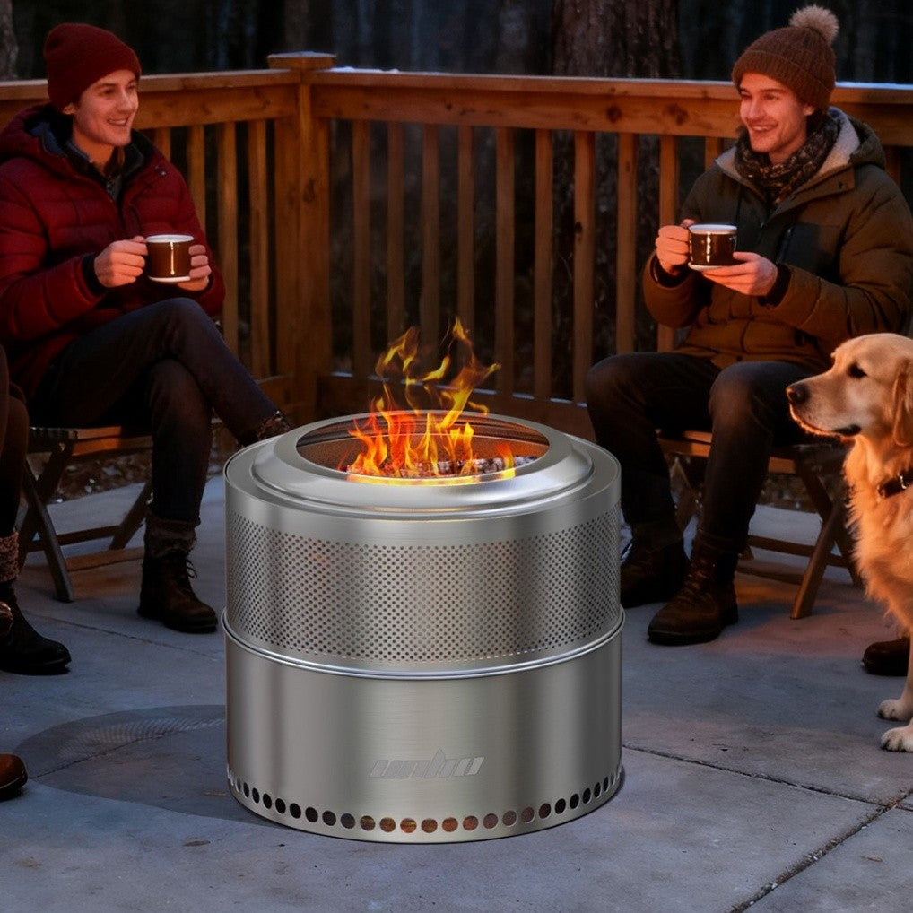 Large Smokeless Stainless Steel Fire Pit for Outdoor Wood Burning - Portable, 4-6 People