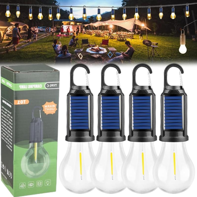 Solar LED Camping Light - Rechargeable Waterproof Hook Lantern for Hiking Emergency