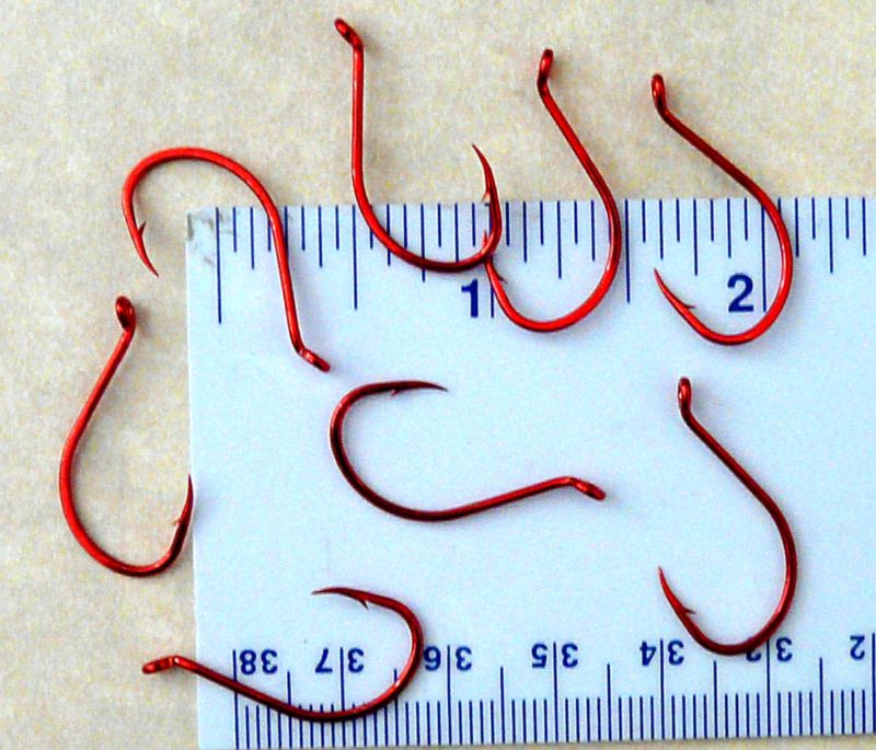 100 Red Salmon Steelhead Octopus Fishing Hooks Size 1 - High Carbon Steel