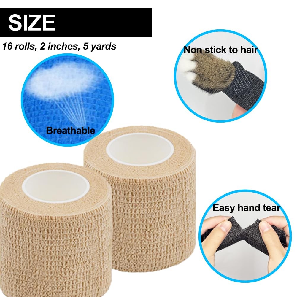 Self Adhesive Bandage Wrap 2 Inch - 16 Pack, Flexible Support for Sports & First Aid