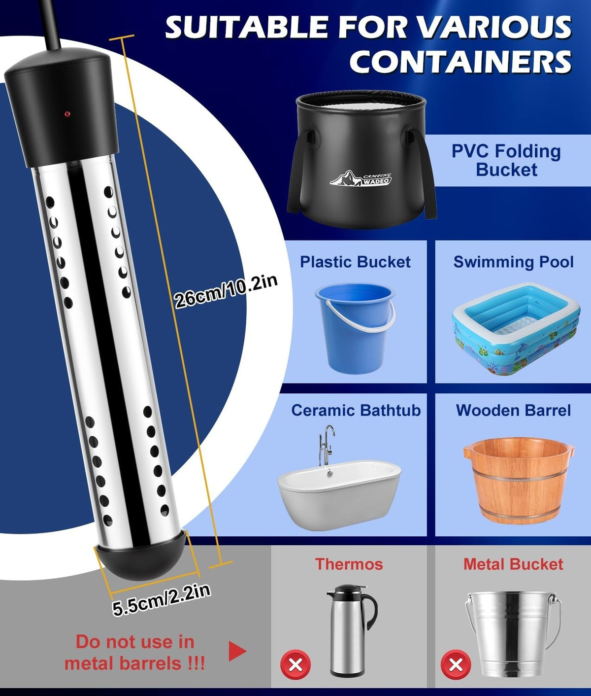 Portable Shower with Heater 5 Gal Foldable Bucket LED Display Waterproof Camping
