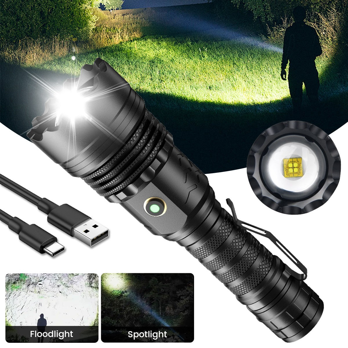 Rechargeable Waterproof Laser LED Flashlight 5 Modes - 50000 Lumens