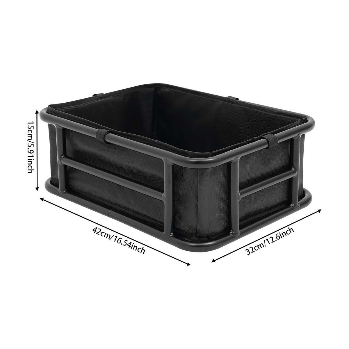 Rear Bicycle Basket with Luggage Net & Inner Liner - Black, 15L Capacity