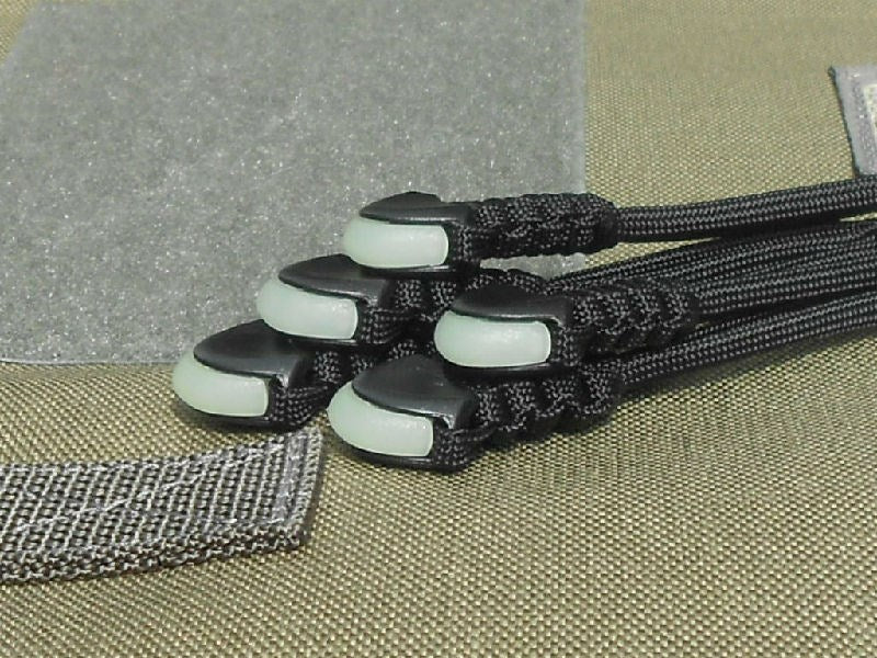Paracord Zipper Pulls Black Glow in Dark End Caps 5 Pack Rugged Gear Accessory