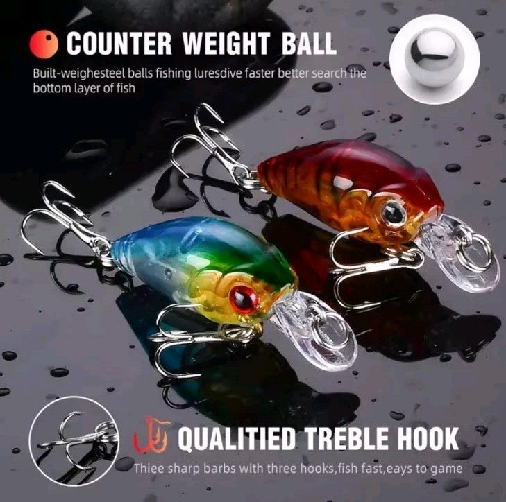 8pcs Small Minnow Crankbaits Fishing Lures with Rattles - Hard Bait Treble Hooks