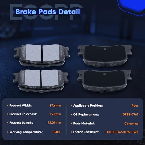 Rear Ceramic Brake Pads Kit for Toyota Camry Highlander 2002-2006