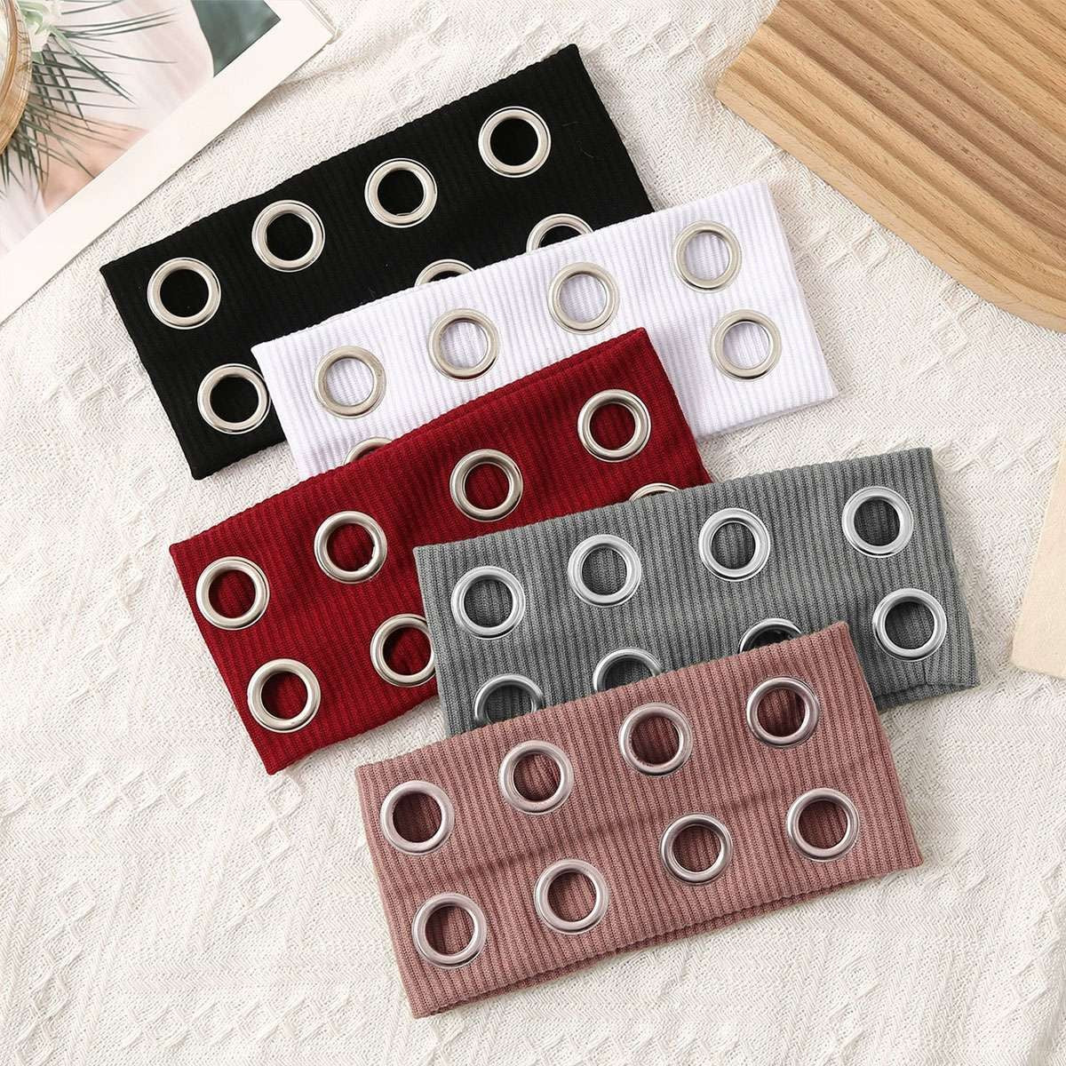 Wide Elastic Hair Band with Metal Grommets - Punk Edgy Headwear