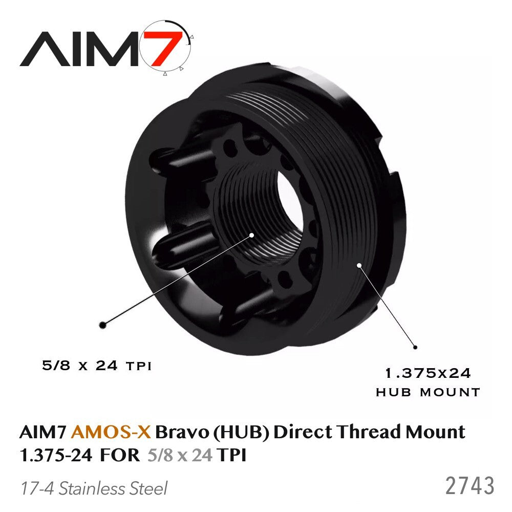 Aim7 AMOS Threaded Mount Adapter 1.375x24 to 5/8x24 Steel for Rifles