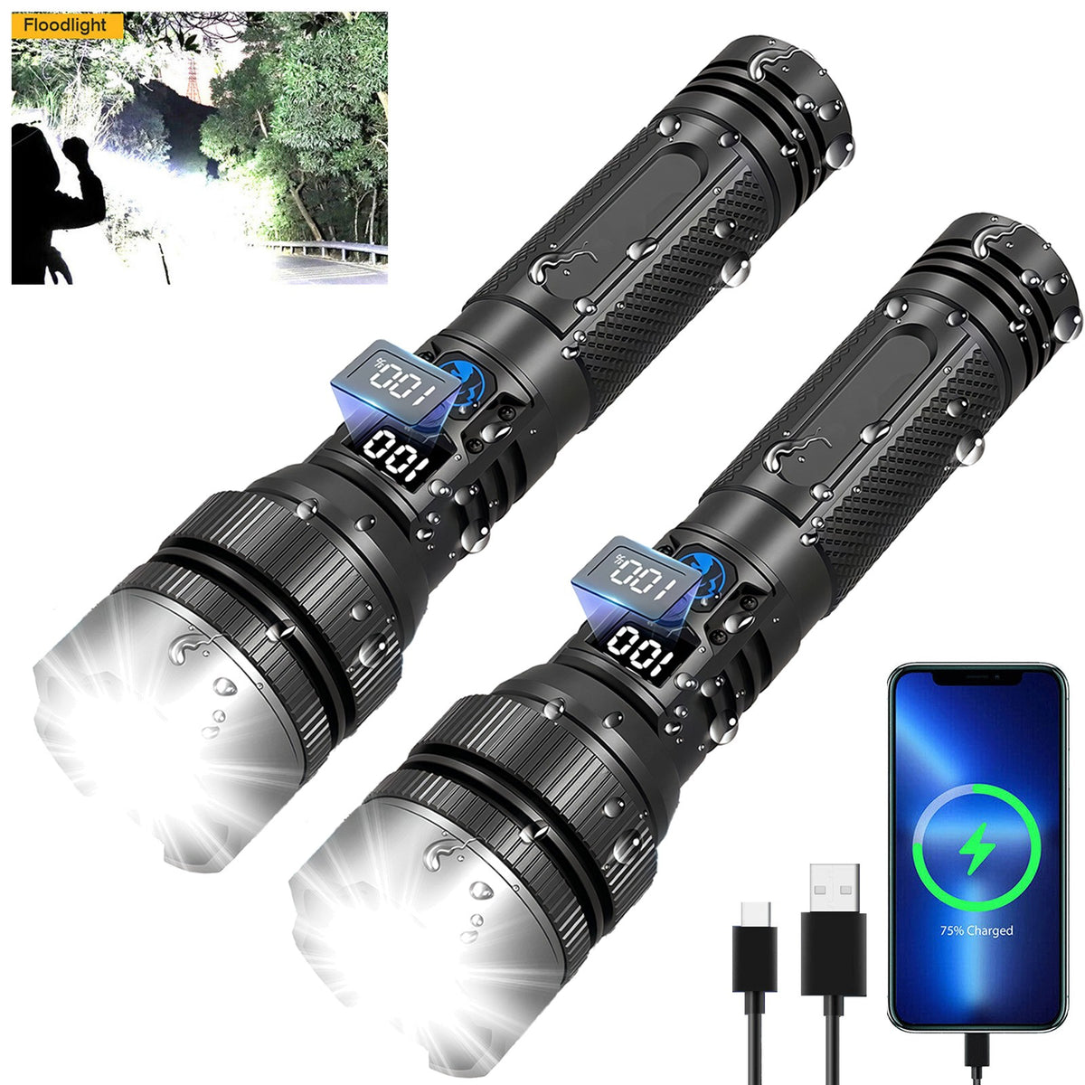 Rechargeable LED Tactical Flashlight 99000000LM with Zoom & LCD Display
