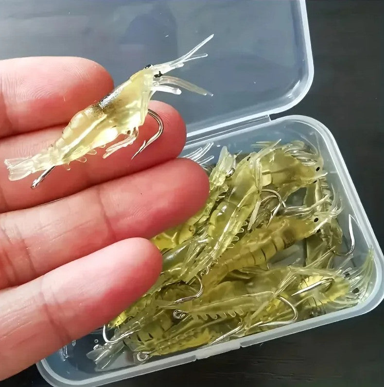 Luminous Soft Shrimp Lures Set - 3D Fish Bait with Hooks & Beads