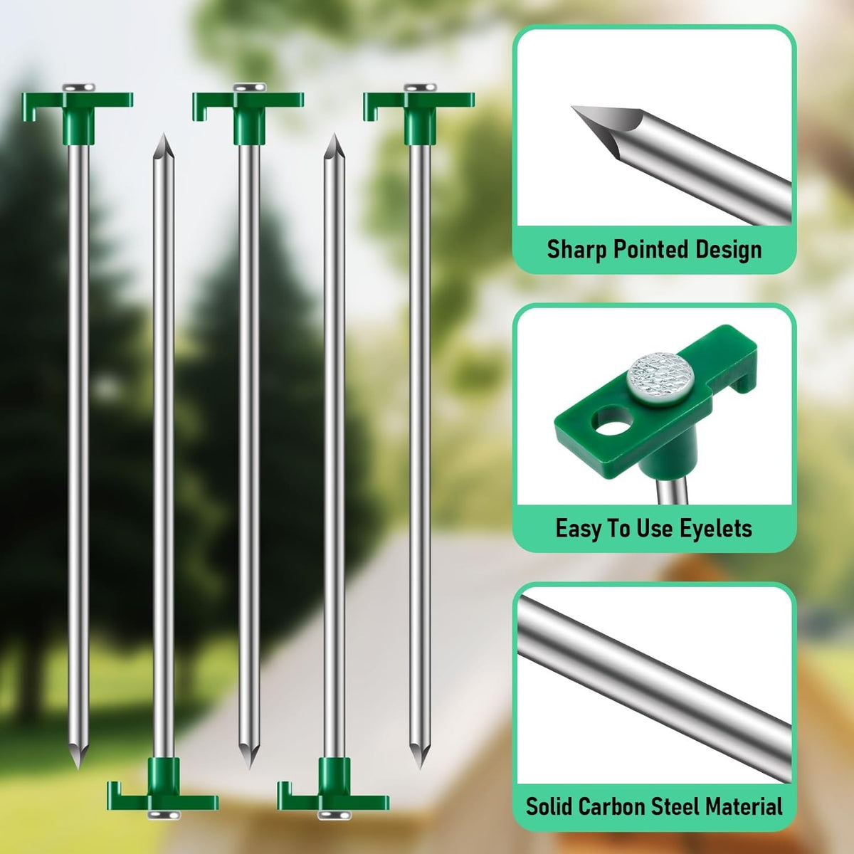 Heavy Duty Tent Stakes 20 Pack - Rust-Proof Metal Ground Pegs 9.84 Inch