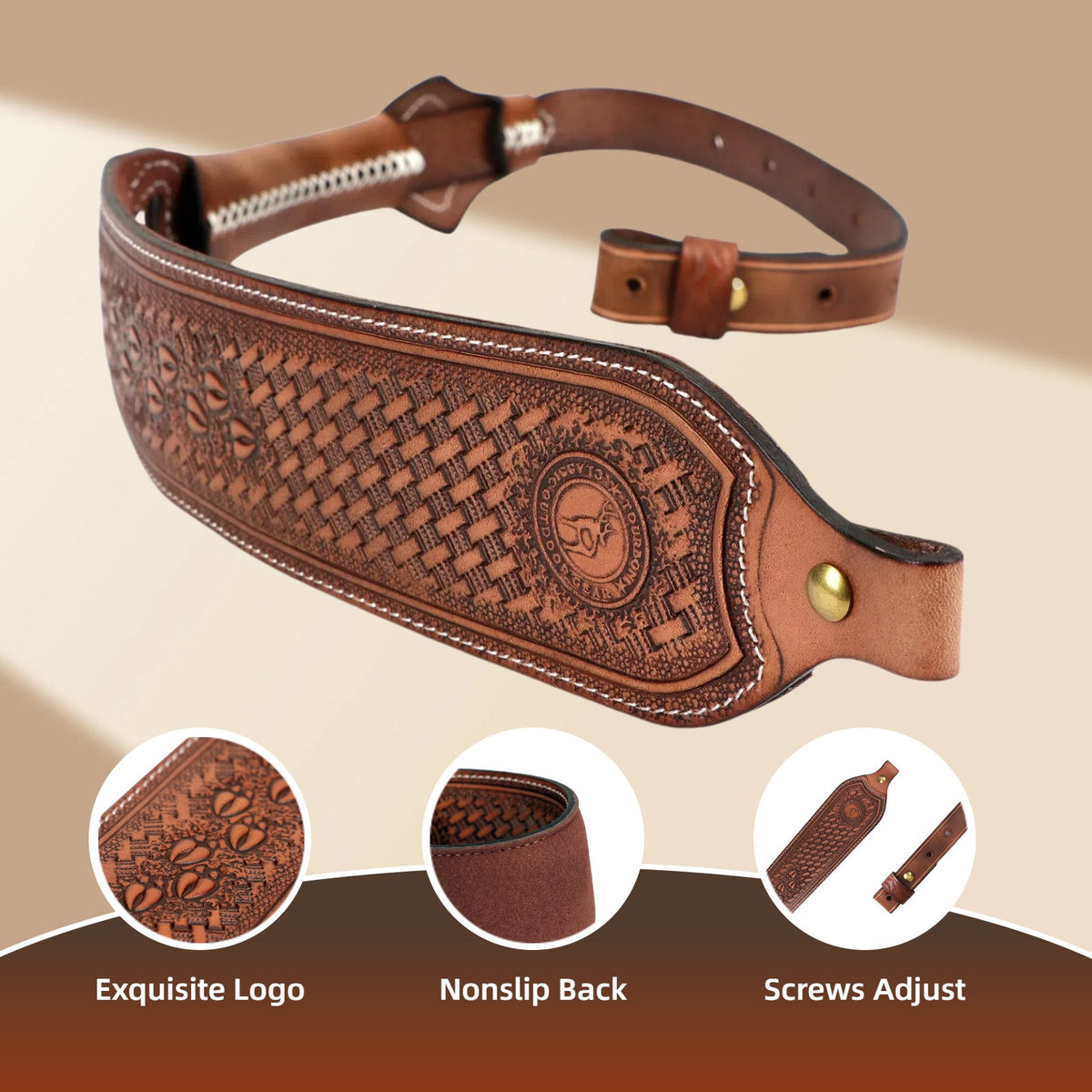 Leather Rifle Sling with Adjustable Strap & Non-Slip Shoulder Grip