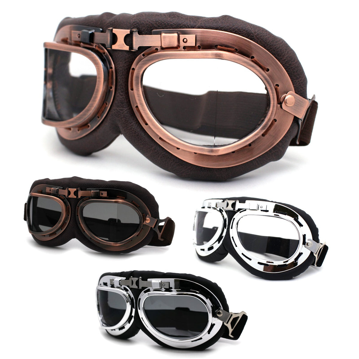 Retro Leather Motorcycle Goggle with Padded Steam Punk Style - Multiple Colors