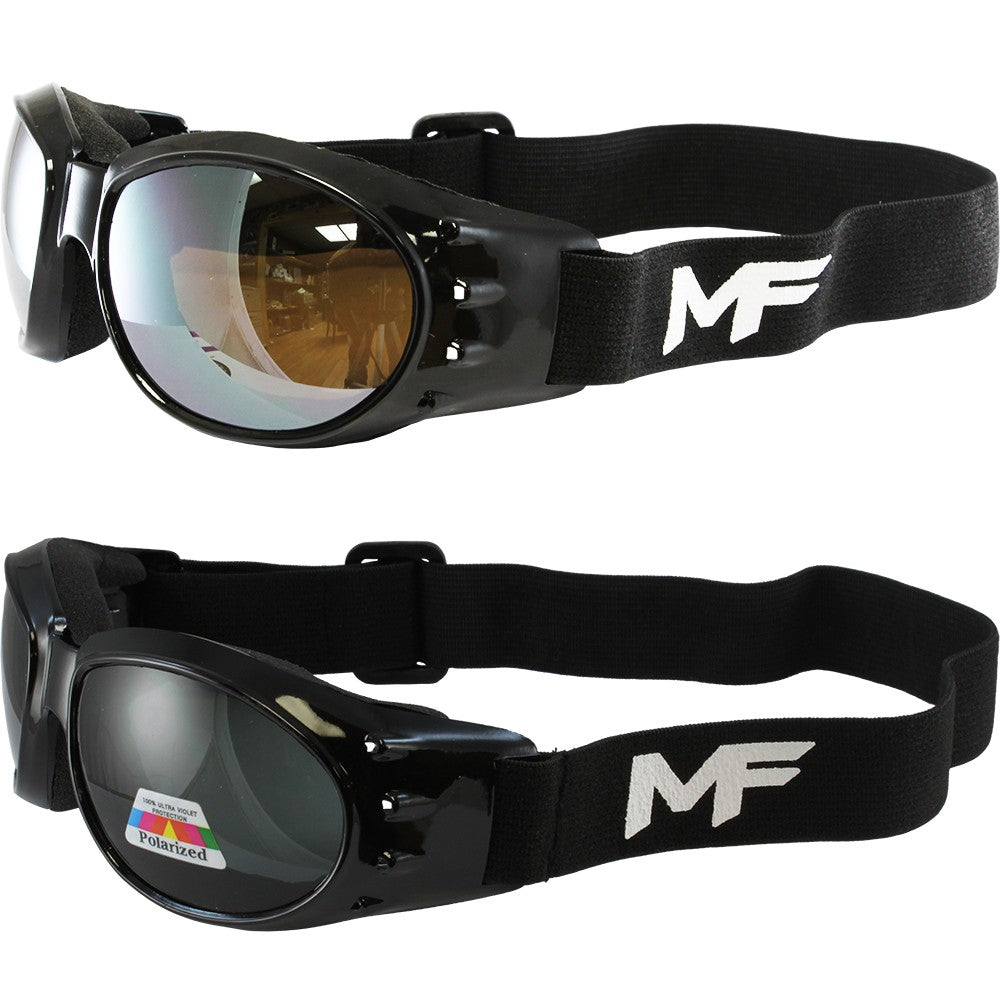 Motorcycle Goggles with Smoke Lens & Padded Foam - Black Frames, UV400 Safety