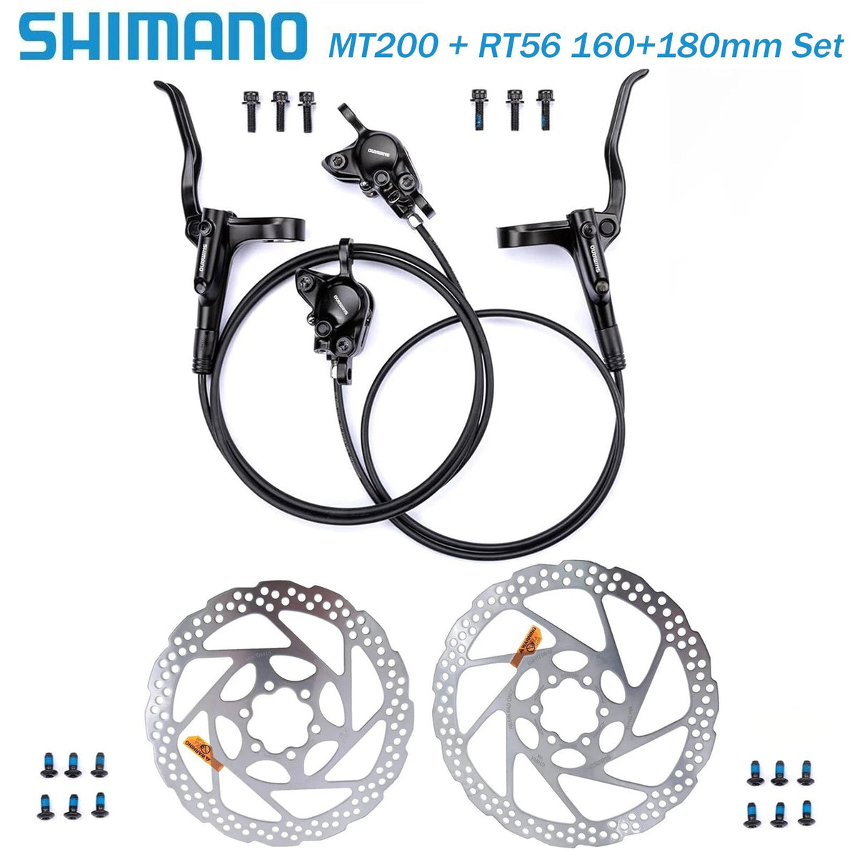 Hydraulic Disc Brake Set with 160mm Rear and 180mm Front Rotors for Mountain Bikes