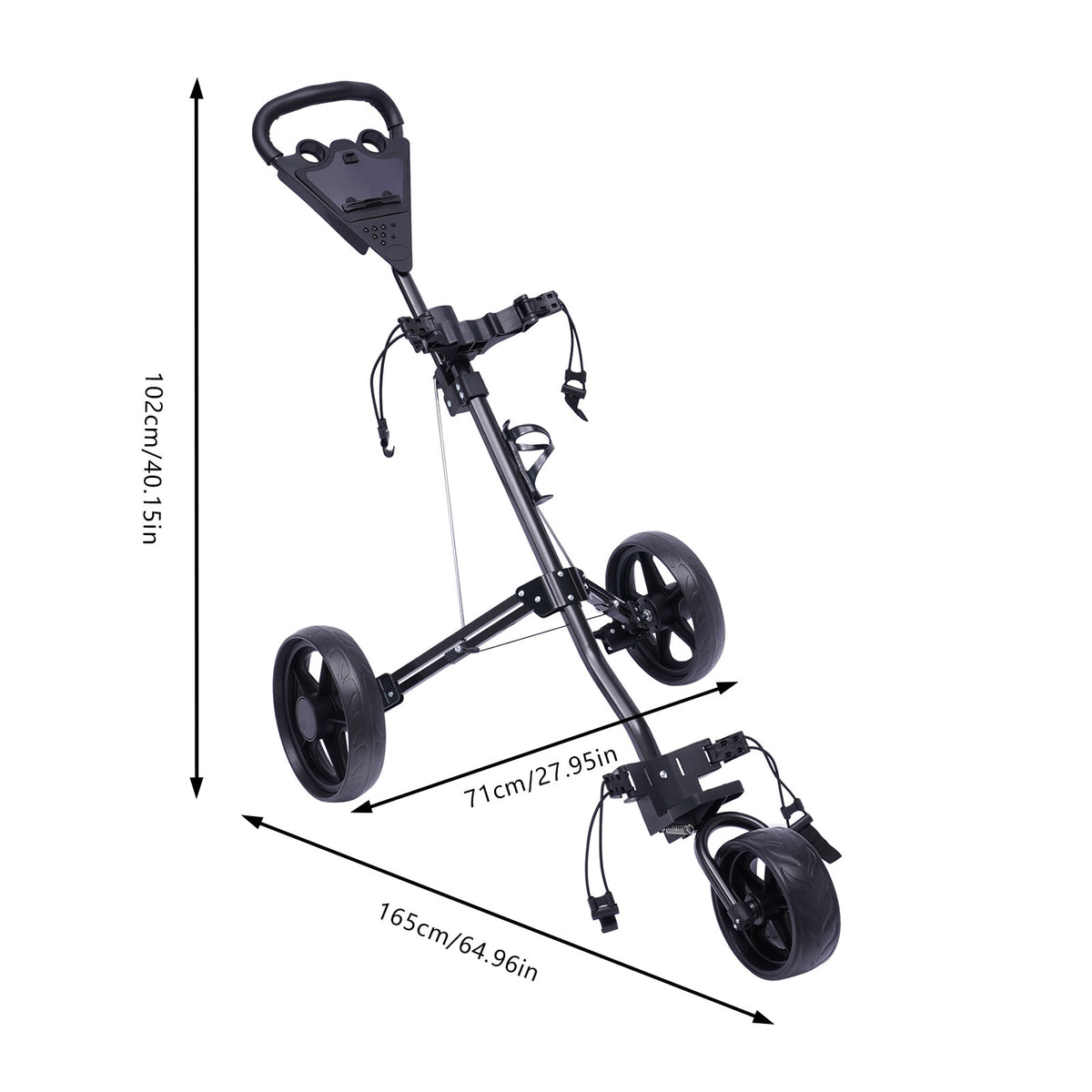 3-Wheel Foldable Golf Push Cart with Foot Brake & Cup Holder
