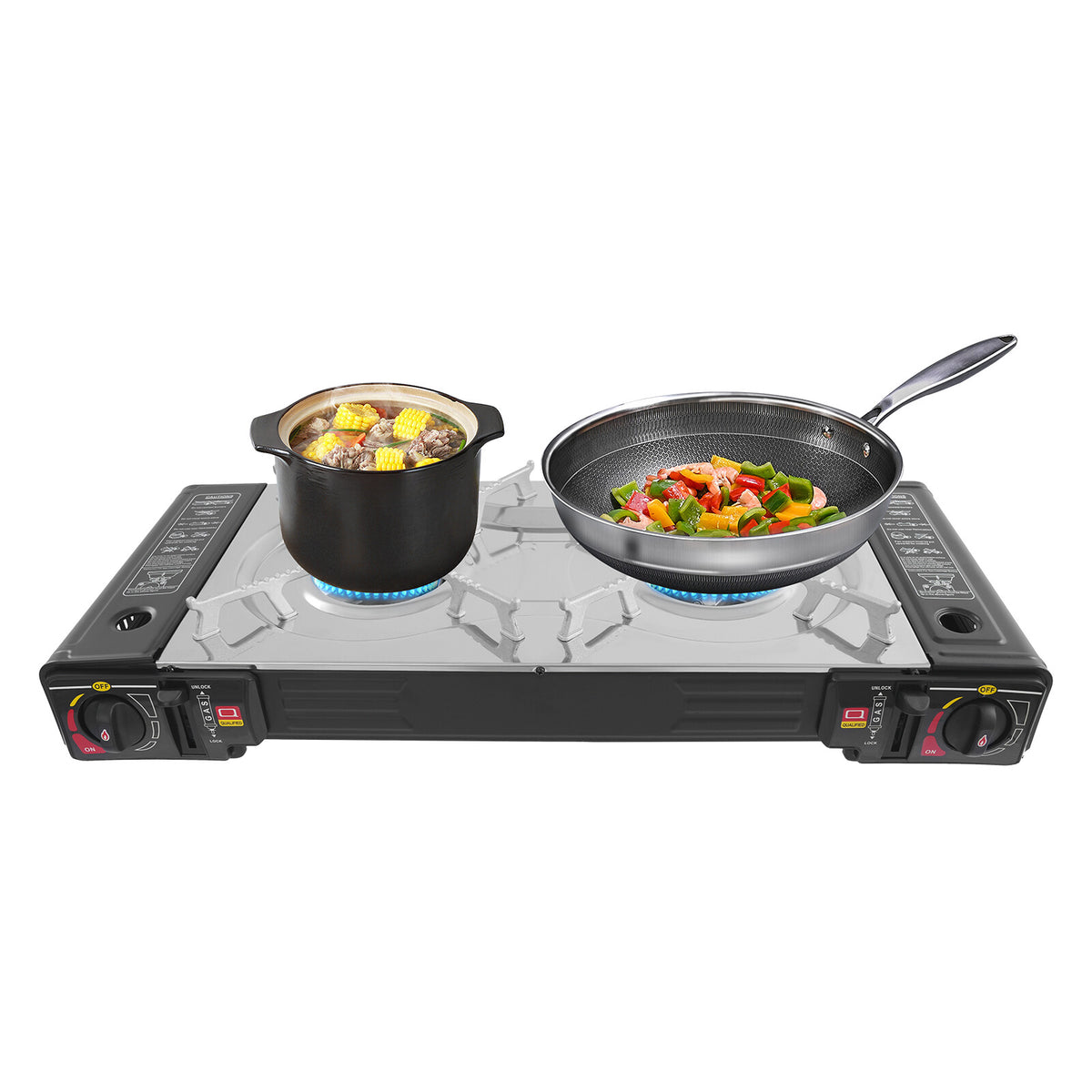 Portable Butane Camping Stove with Carrying Case - Dual Burner, 2100W