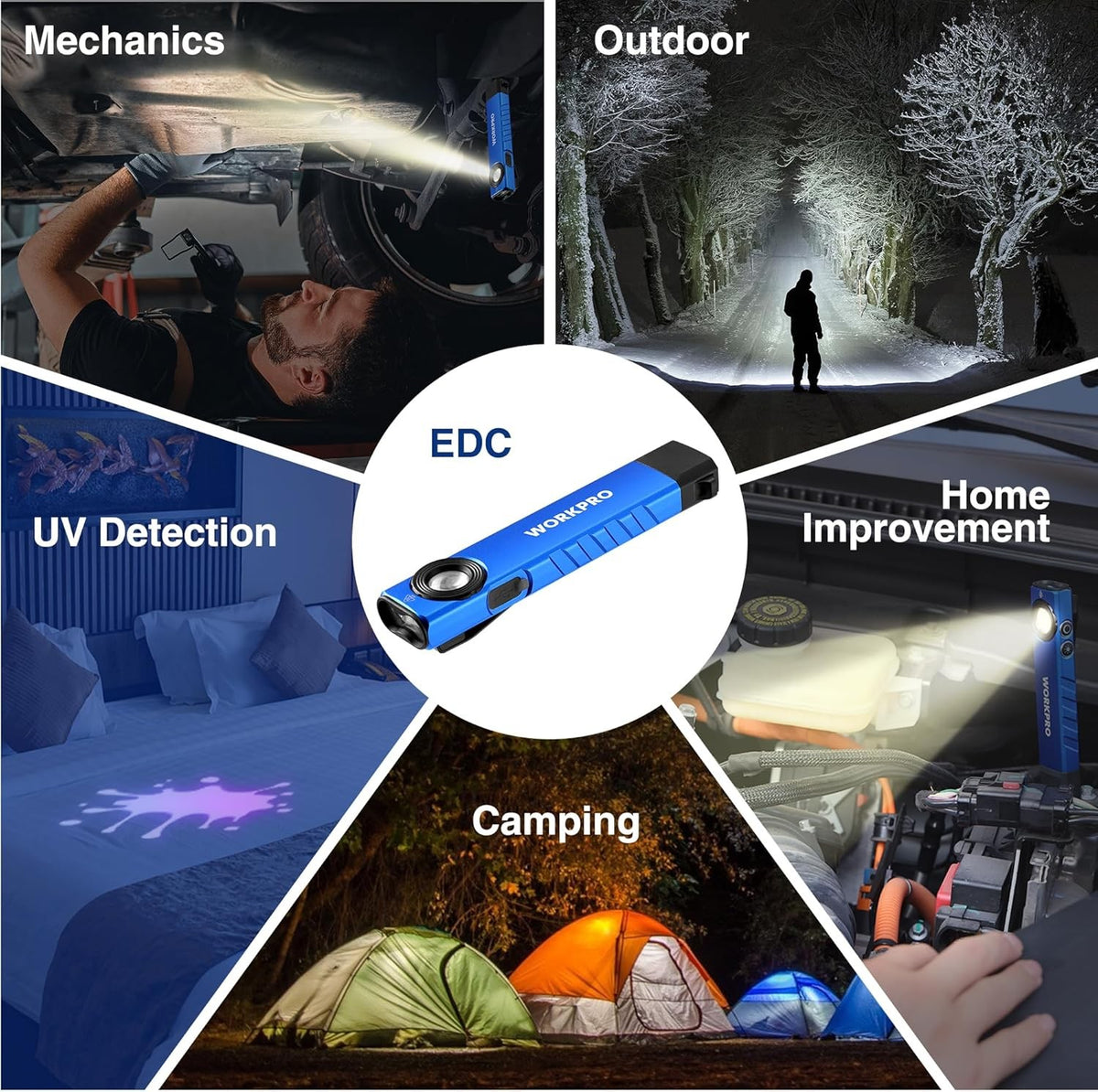 600 Lumens Pocket LED Flashlight with Magnetic Base & Clip for Garage, Home, Camping
