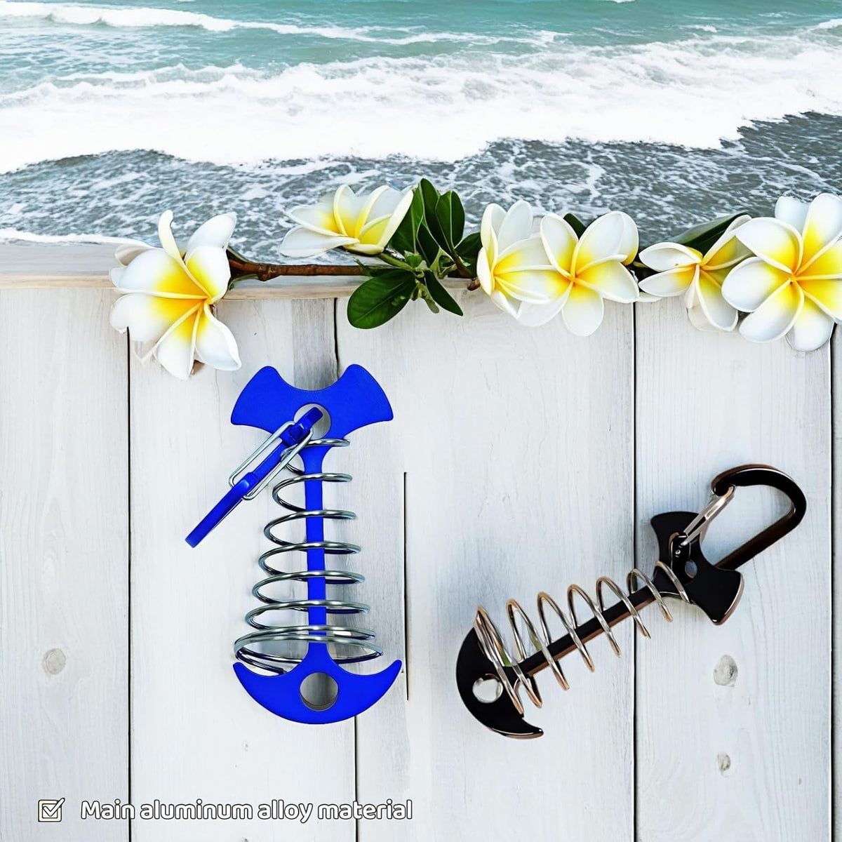Adjustable Aluminum Tent Pegs with Carabiner for Decks & Canopies